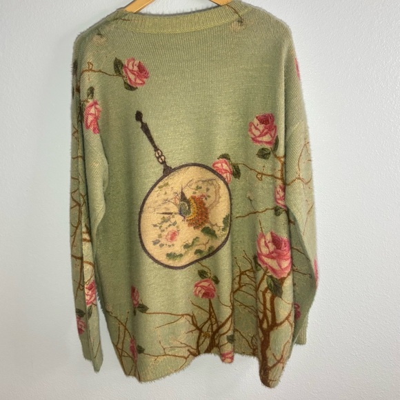 Artsy Floral Oversized Fuzzy Soft Knit Sweater Cotton Wool Cozy Blend Size XL-1X - Picture 4 of 9